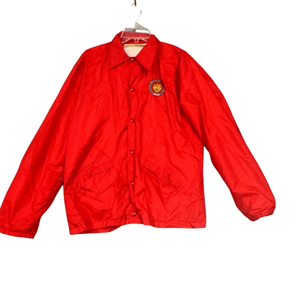 Vintage Conquest Jacket Mens L Red Windbreaker American POW Eagle USA Military